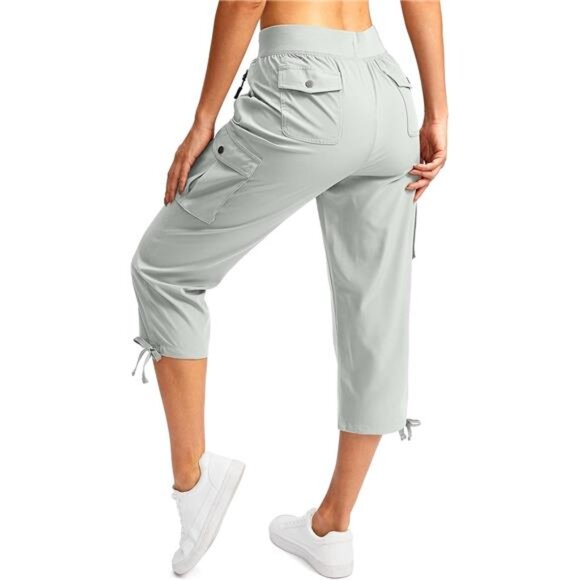 Women's Cargo Capris‎ Blue with 6 Pockets Lightweight Quick Dry Travel Pants - Picture 1 of 5